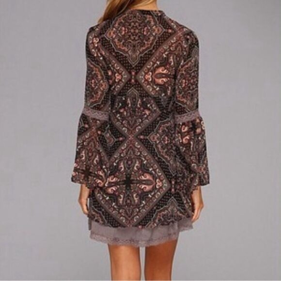 Free People Bell Sleeve Empire Waist Paisley Print Mini Dress - Picture 4 of 11
